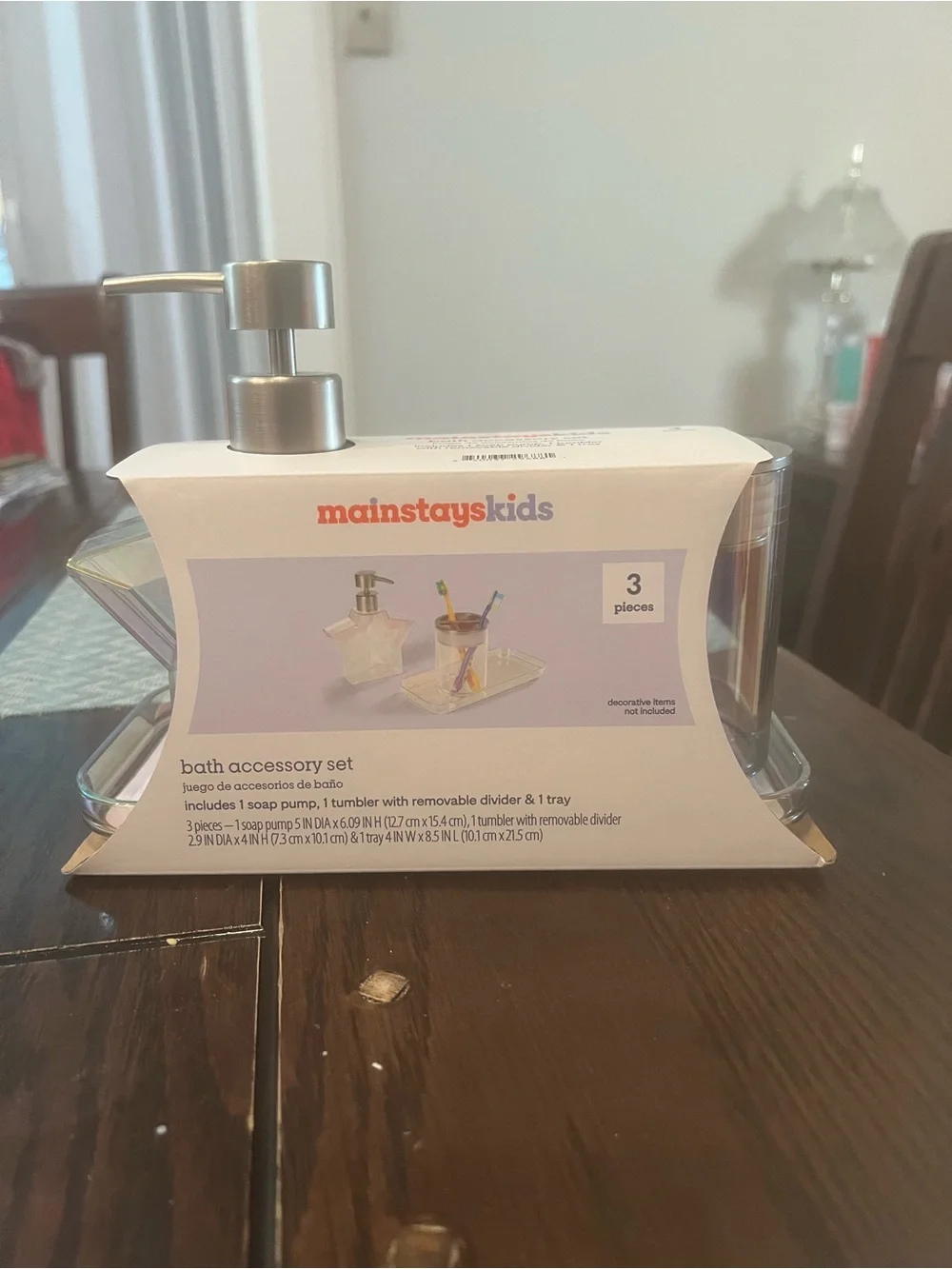 Mainstays Kids Clear 3 Piece Plastic Bath Accessory Set with Silver Pump